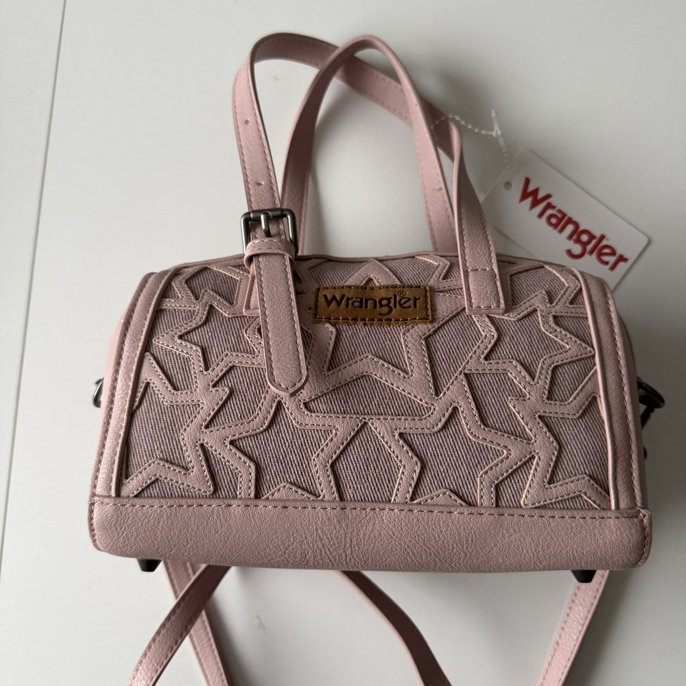Wrangler Pink Stars Satchel Top Handle Bag Zip Detachable Crossbody Strap